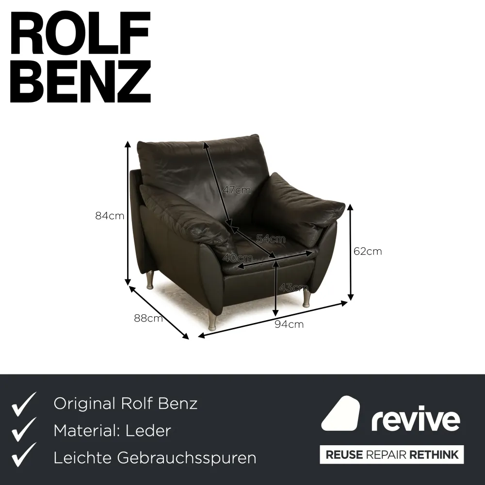 Rolf Benz 5600 Leder Sessel Anthrazit Dunkelgrau