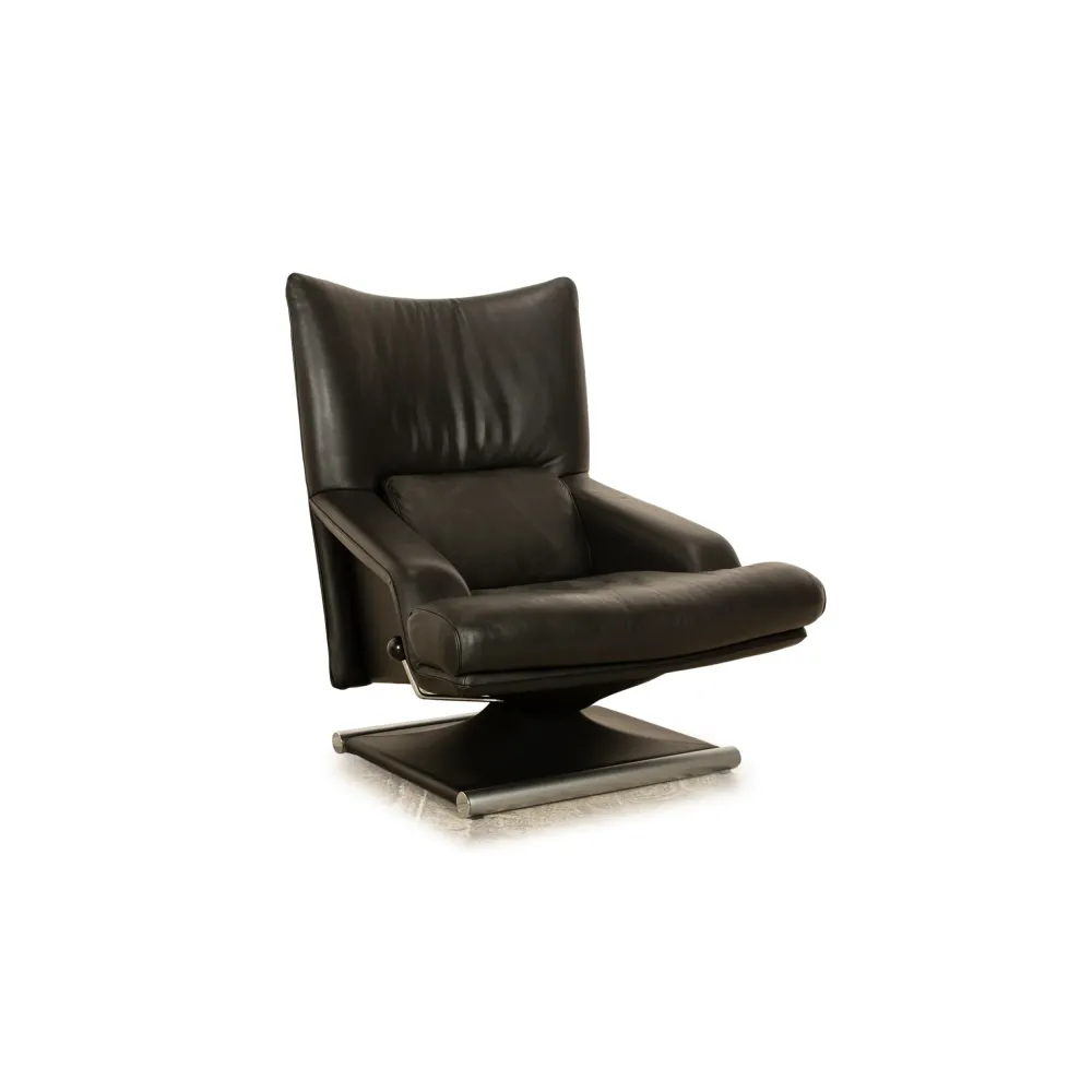 Rolf Benz 6500 Leder Sessel Schwarz mit manueller Drehfunktion Semianlininleder
