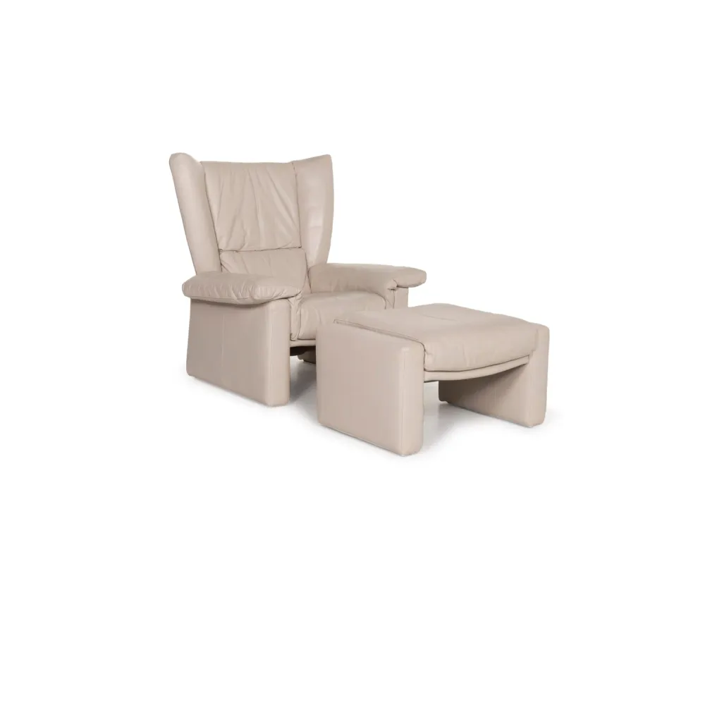 Rolf Benz Leder Sessel Garnitur Grau Hocker #13156