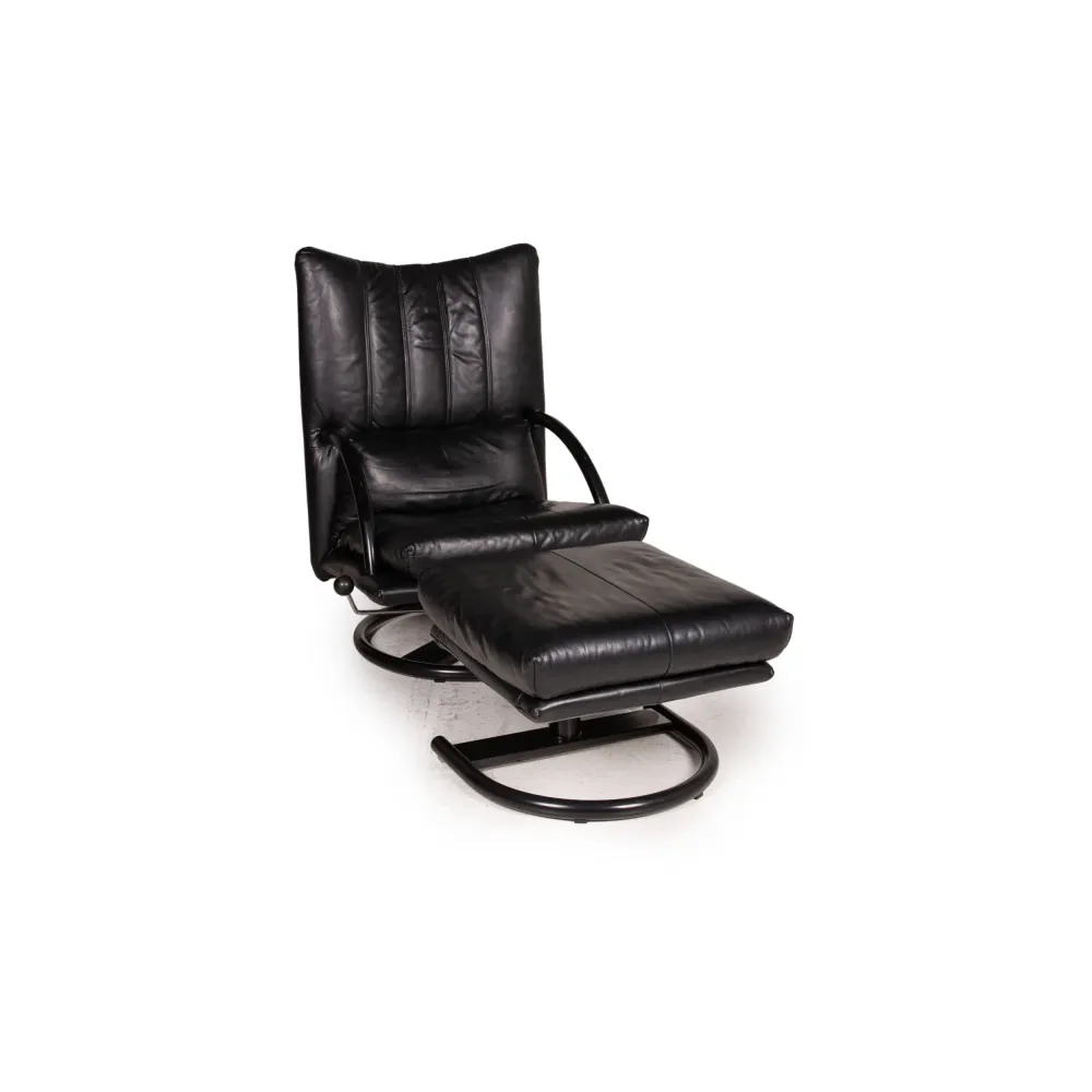 Rolf Benz Leder Sessel inkl Hocker Schwarz Outlet