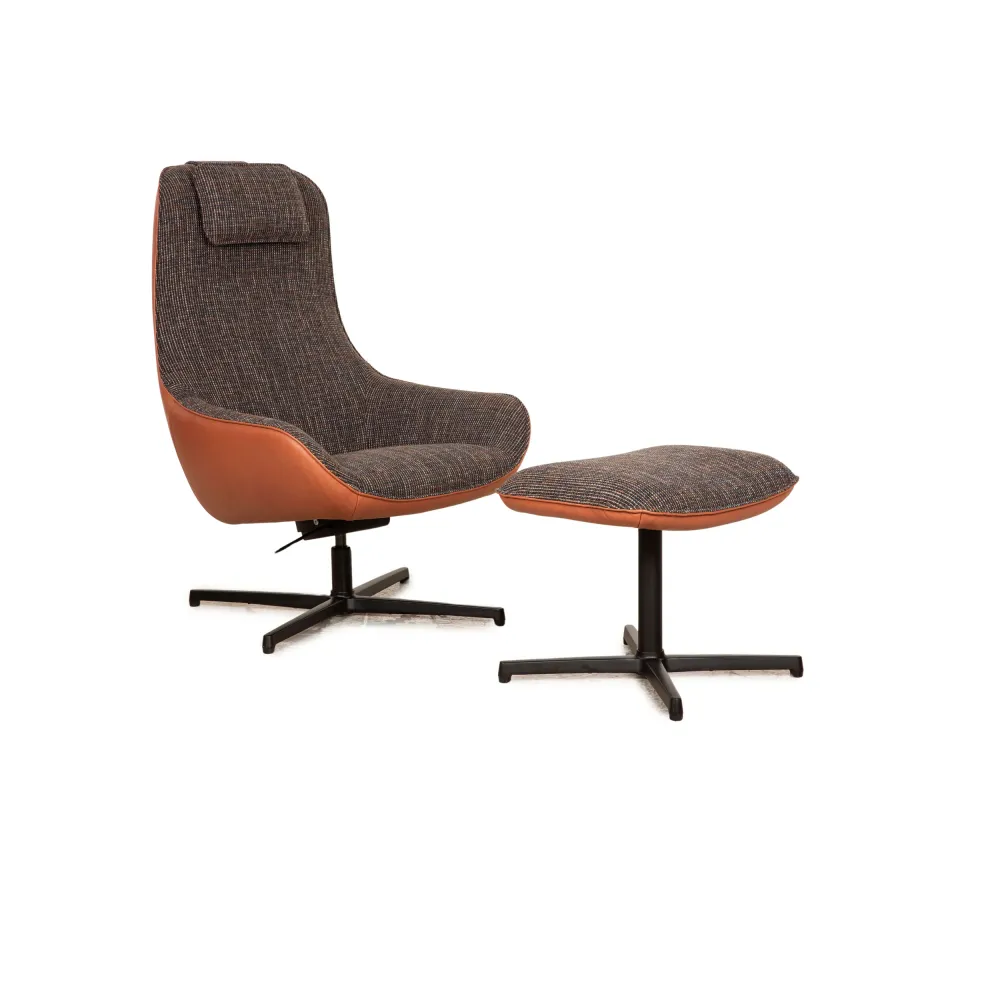 Rolf Benz MEG Stoff Sessel Grau inkl. Hocker Hochlehnsessel