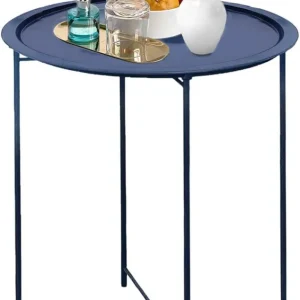 Runder Beistelltisch Metall Blau Stauraum Couchtisch modern