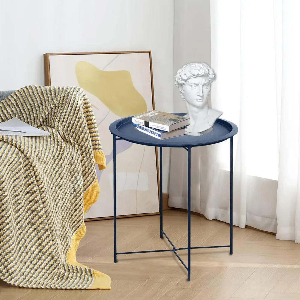 Runder Beistelltisch Metall Blau Stauraum Couchtisch modern