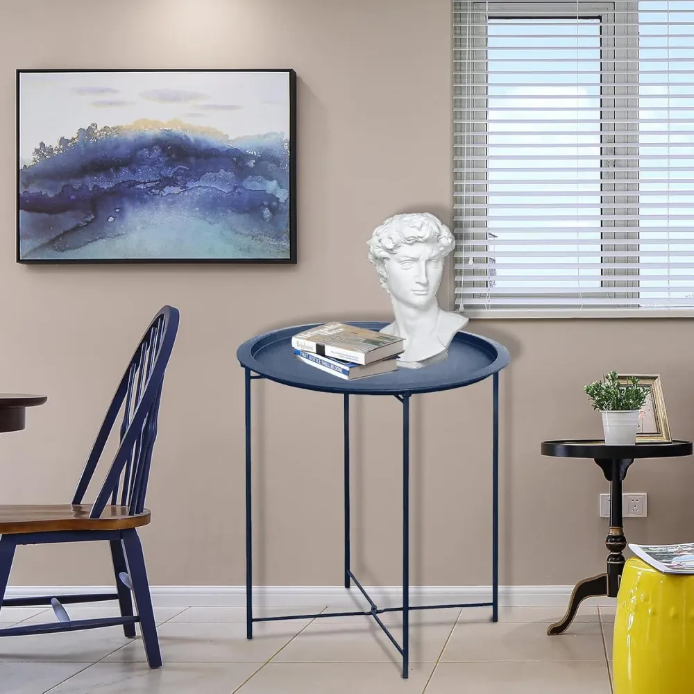 Runder Beistelltisch Metall Blau Stauraum Couchtisch modern