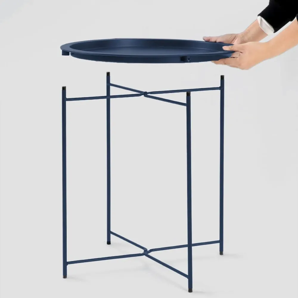 Runder Beistelltisch Metall Blau Stauraum Couchtisch modern