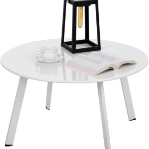 Runder Metall Beistelltisch Garten Kaffeetisch Weiß 70x40 cm