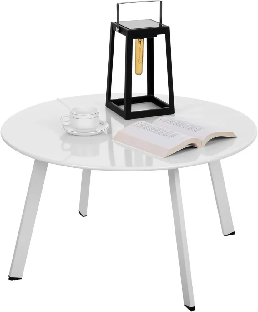 Runder Metall Beistelltisch Garten Kaffeetisch Weiß 70x40 cm