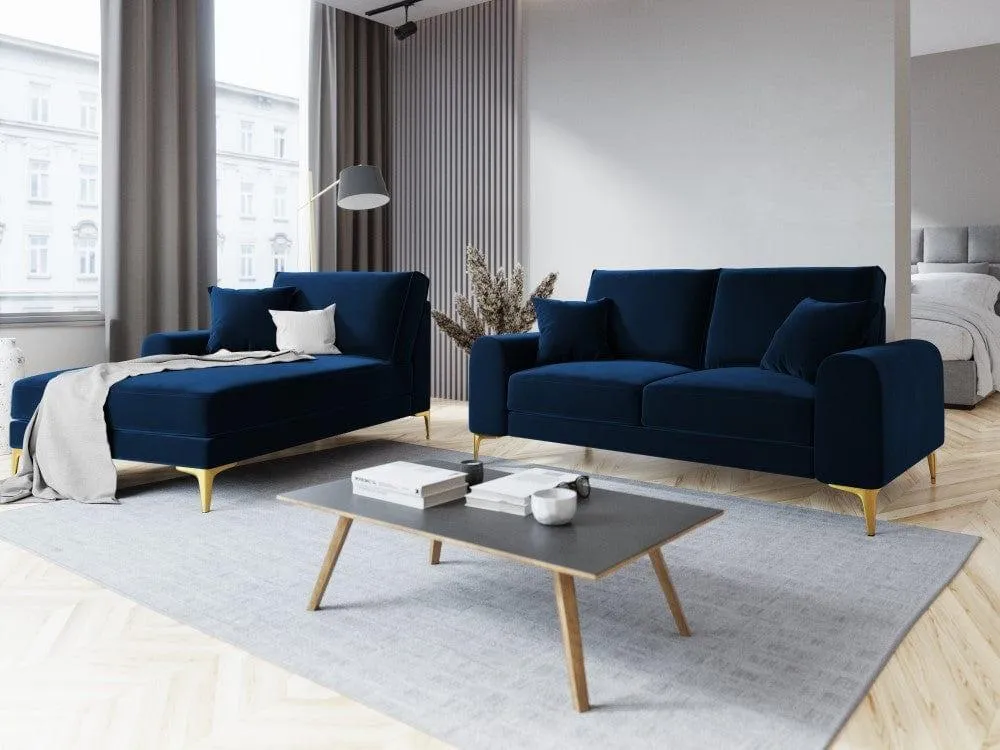 Samt -Chaise -Linde Sidelid Madara Royal Blue mit einer goldenen Basis