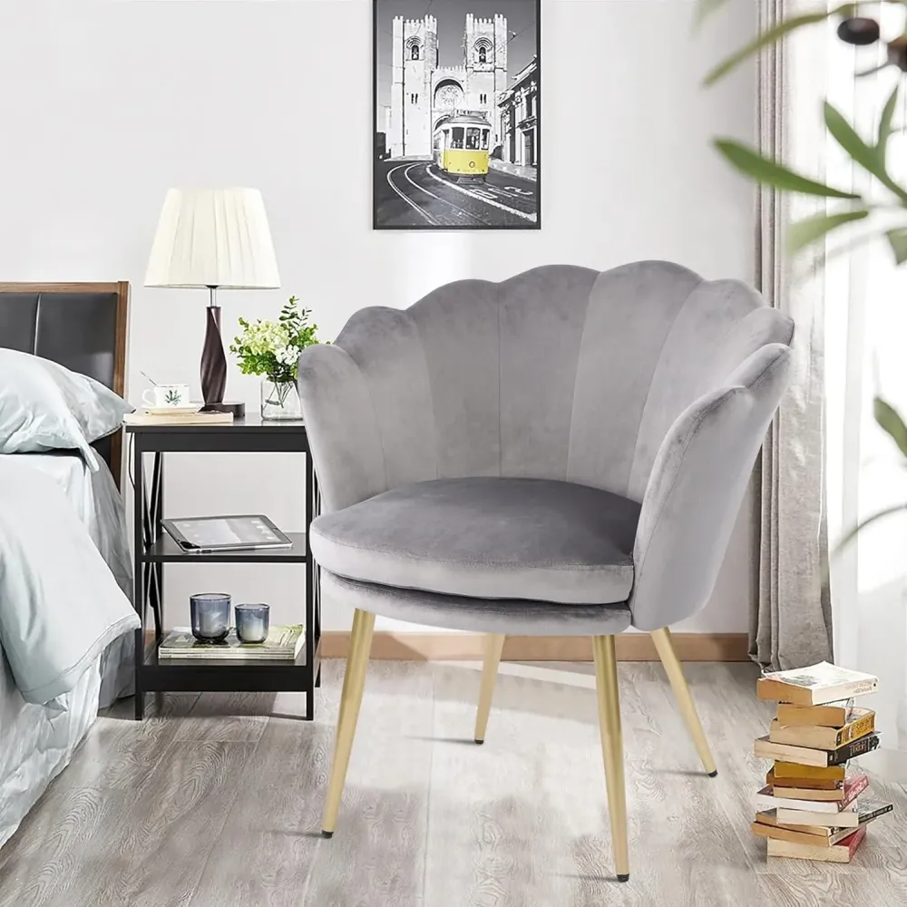 Samt Sessel Blumenform Dunkelgrau Gold Wohnzimmer
