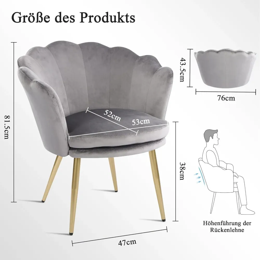 Samt Sessel Blumenform Dunkelgrau Gold Wohnzimmer