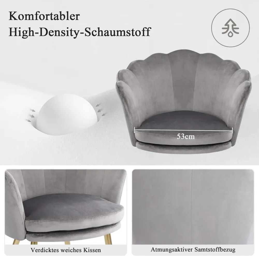 Samt Sessel Blumenform Dunkelgrau Gold Wohnzimmer