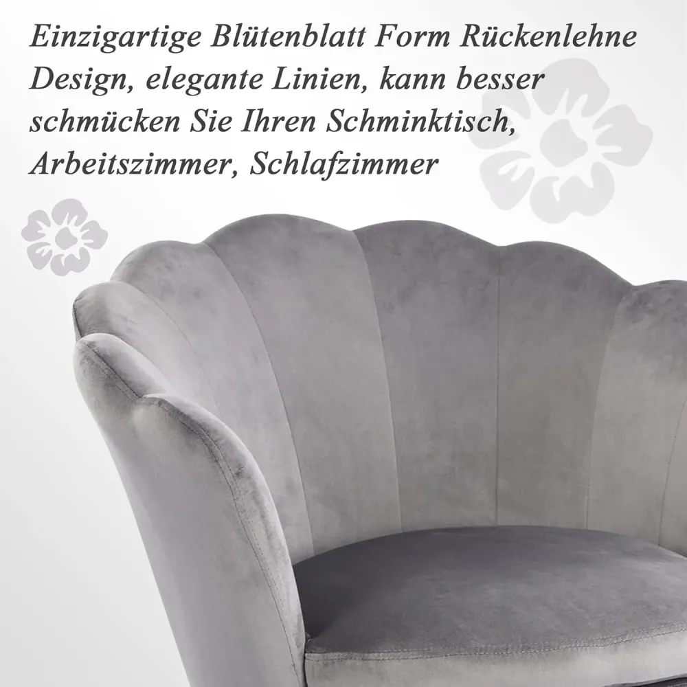 Samt Sessel Blumenform Dunkelgrau Gold Wohnzimmer