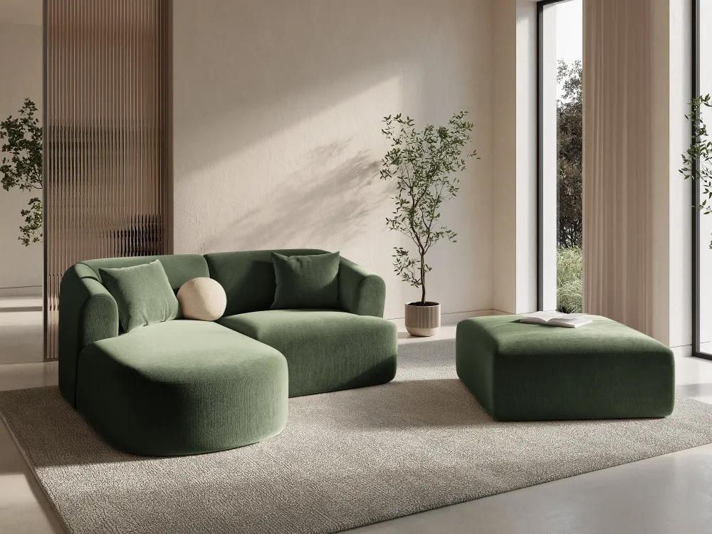 Samt-Ecksofa linksseitig 3-sitzig CAMPI grün