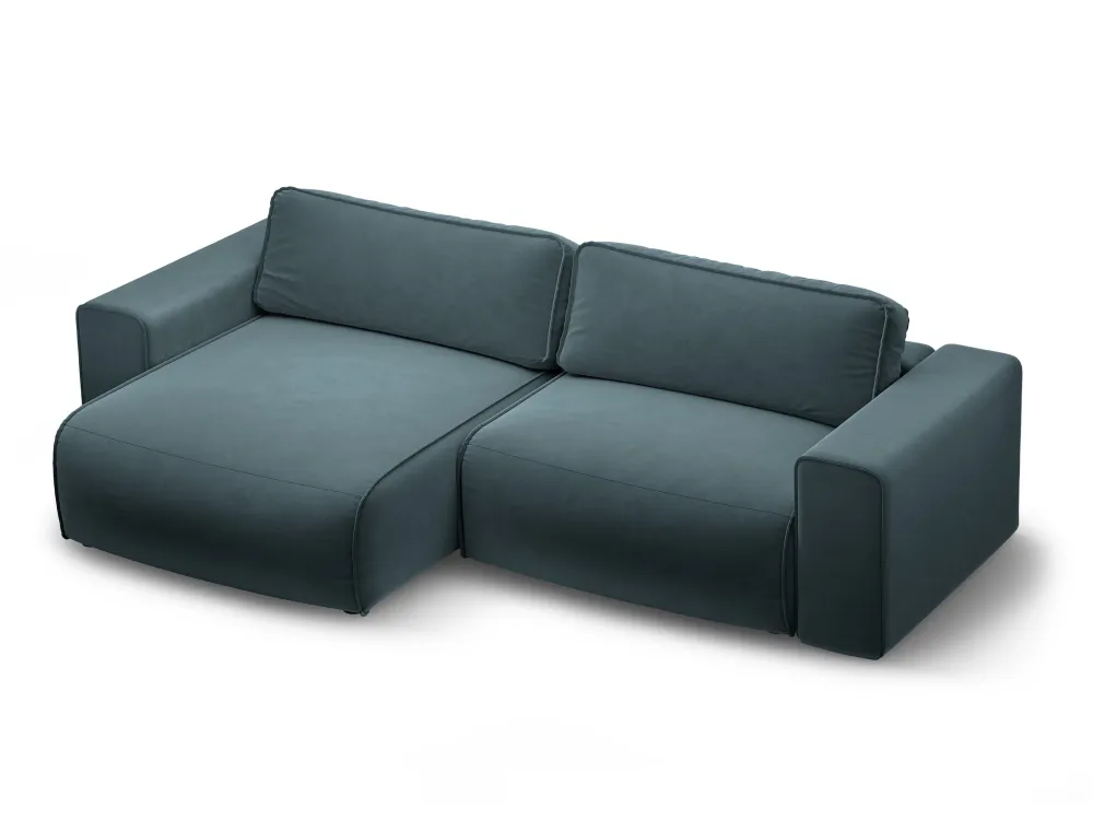 Samt-Ecksofa linksseitig 3-sitzig mit Schlaffunktion VICTOR blau