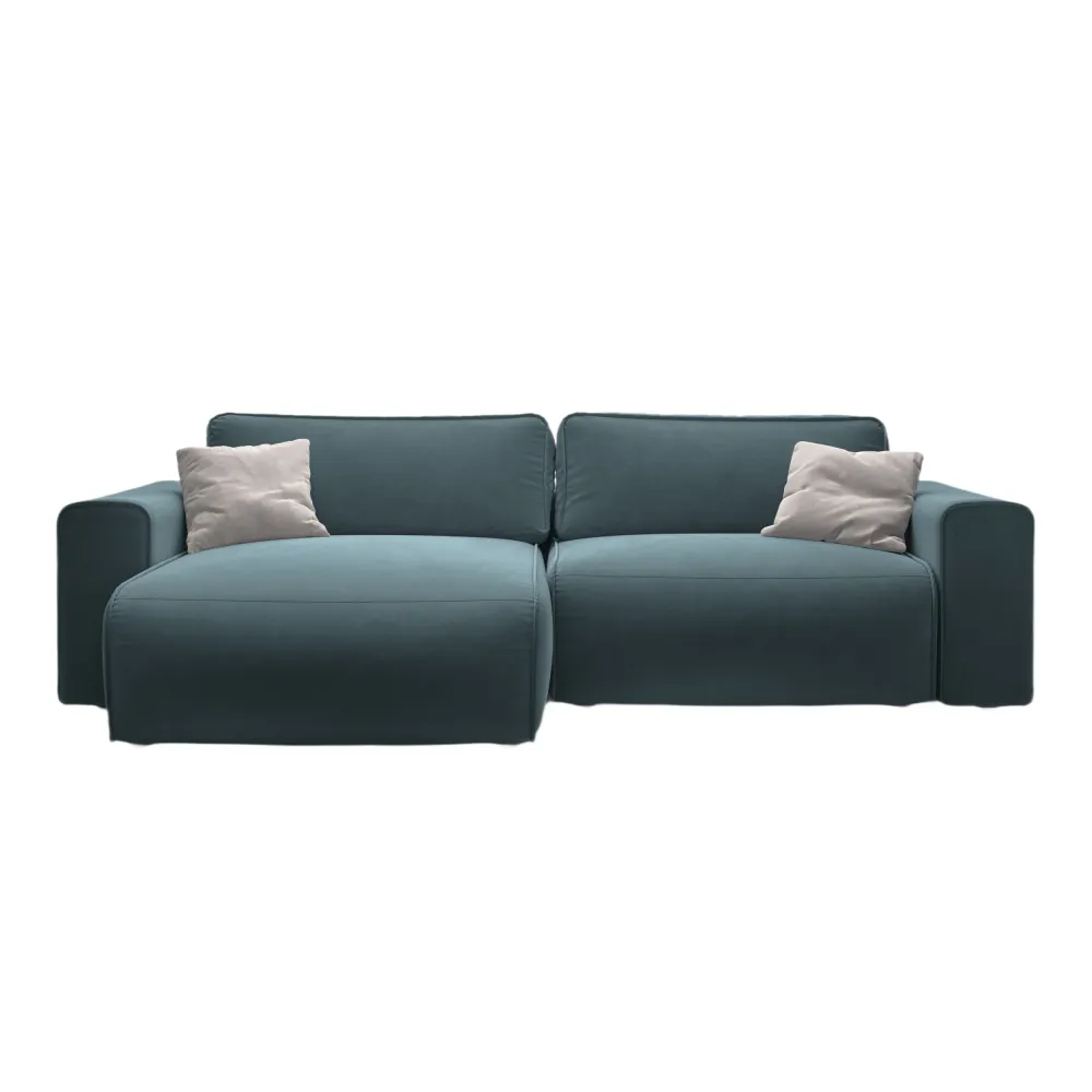 Samt-Ecksofa linksseitig 3-sitzig mit Schlaffunktion VICTOR blau