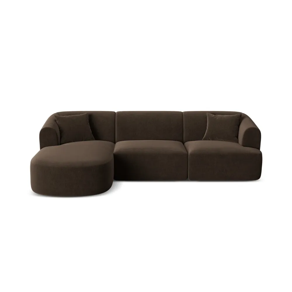 Samt-Ecksofa linksseitig für 4 Personen CAMPI schokoladenbraun