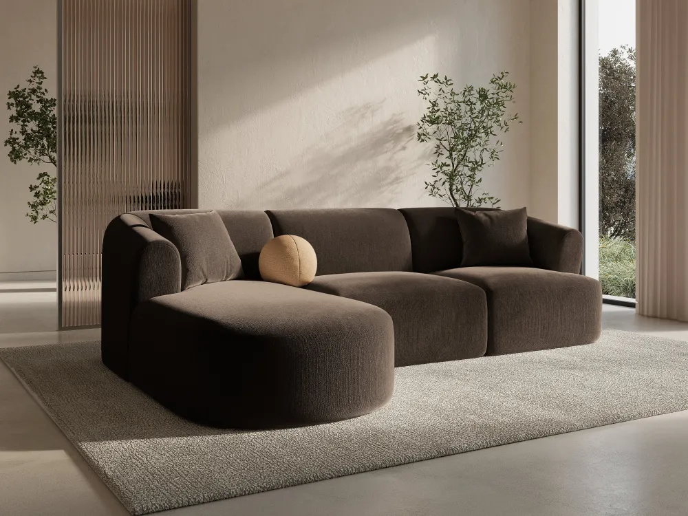 Samt-Ecksofa linksseitig für 4 Personen CAMPI schokoladenbraun