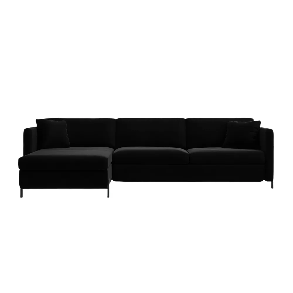 Samt-Ecksofa linksseitig für 4 Personen mit Schlaf-Funktion GLORIA schwarz