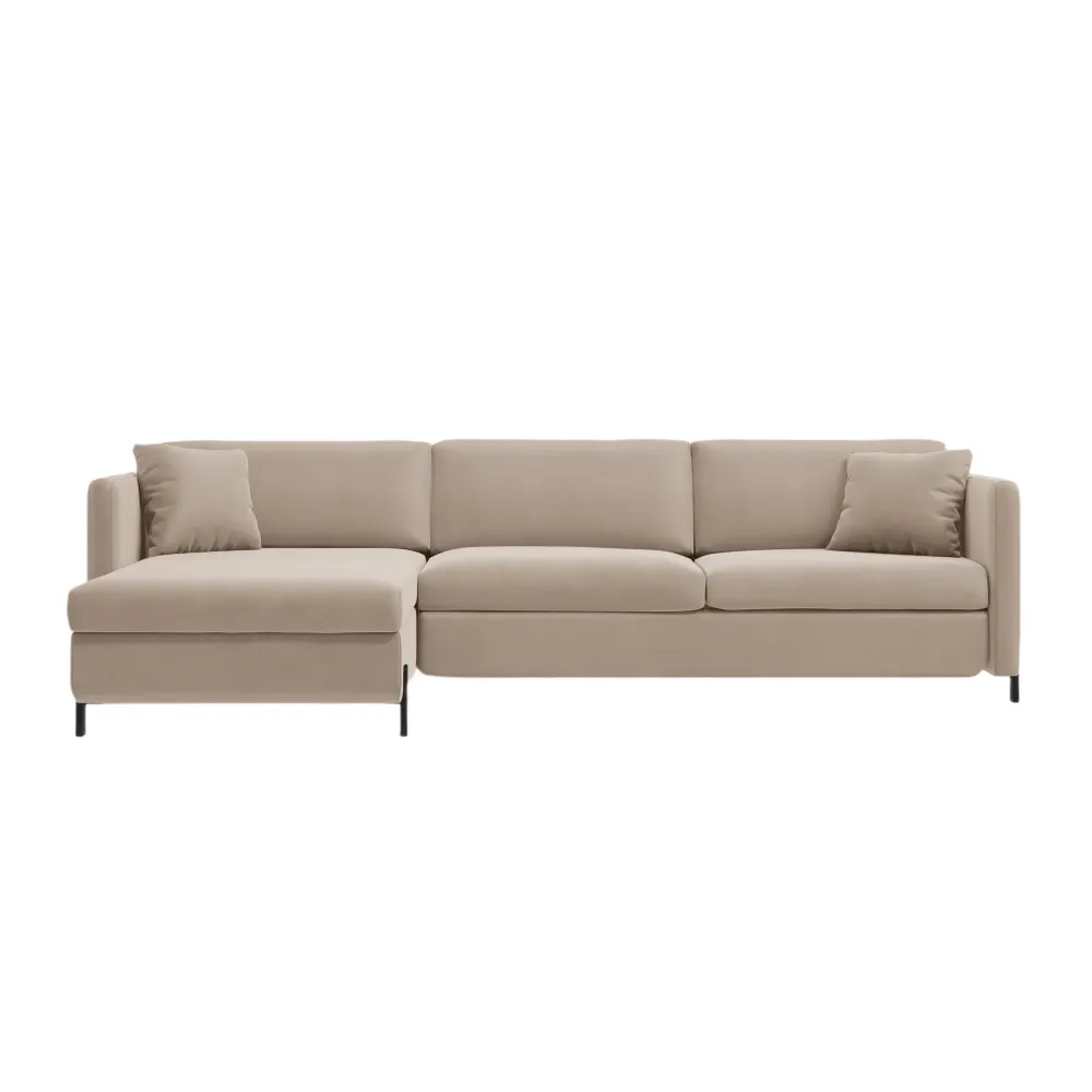 Samt-Ecksofa linksseitig für 4 Personen mit Schlaf-Funktion GLORIA beige