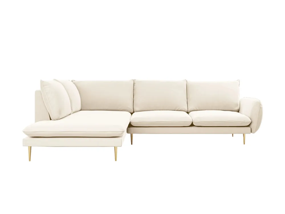 Samt-Ecksofa linksseitig für 5 Personen VIENNA beige mit goldenem Fuß