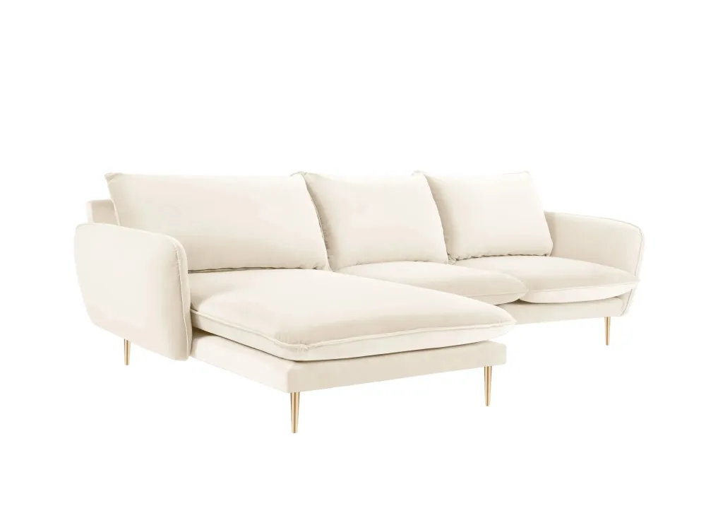Samt-Ecksofa linksseitig für 5 Personen VIENNA beige mit goldenem Fuß
