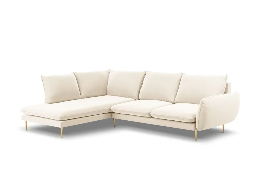 Samt-Ecksofa linksseitig für 5 Personen VIENNA beige mit goldenem Fuß