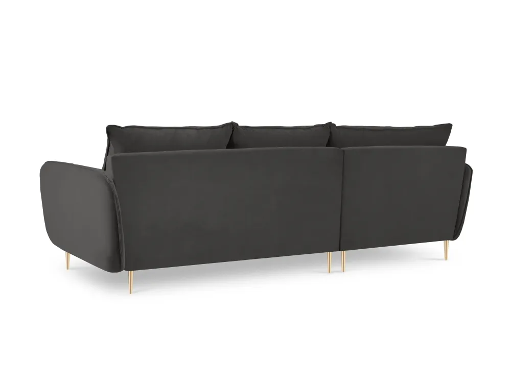 Samt-Ecksofa linksseitig für 5 Personen VIENNA dunkelgrau mit goldenem Fuß