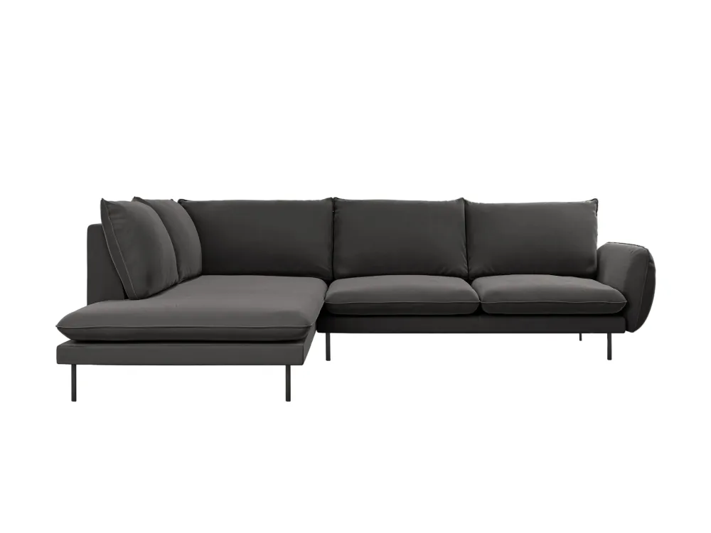 Samt-Ecksofa linksseitig für 5 Personen VIENNA dunkelgrau mit schwarzem Fuß