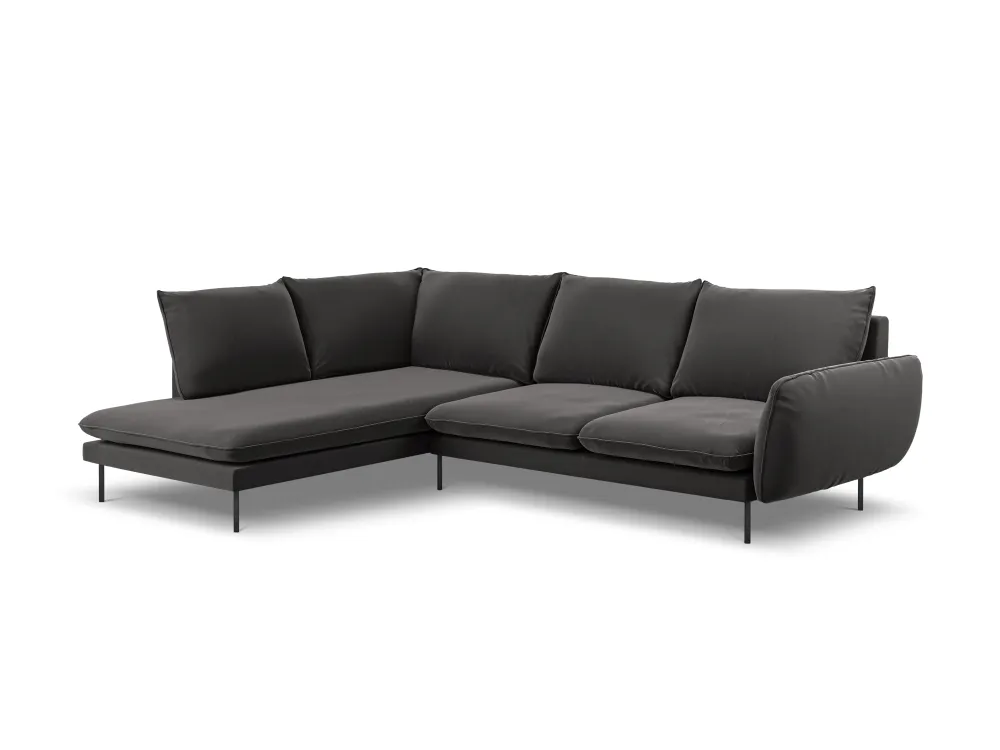 Samt-Ecksofa linksseitig für 5 Personen VIENNA dunkelgrau mit schwarzem Fuß
