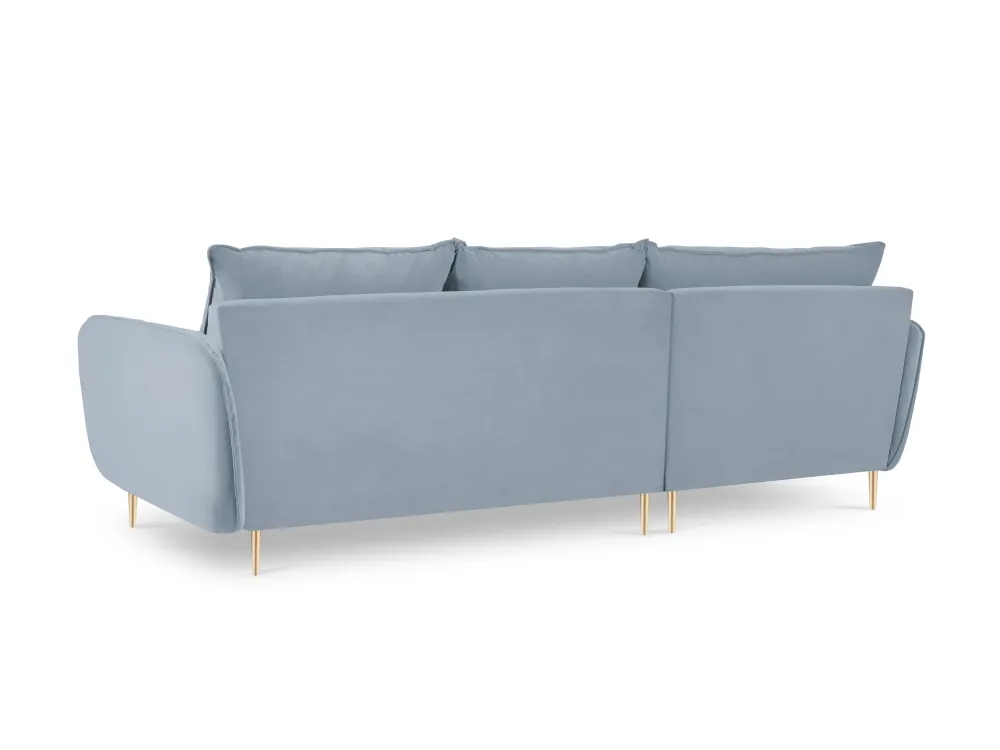 Samt-Ecksofa linksseitig für 5 Personen VIENNA hellblau mit goldenem Fuß