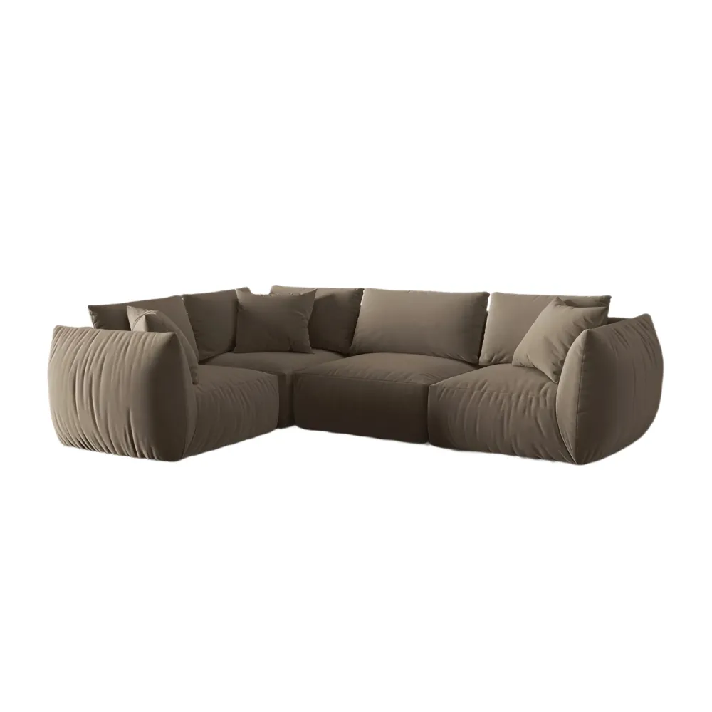 Samt-Ecksofa für 4 Personen links CHRIS hellbraun