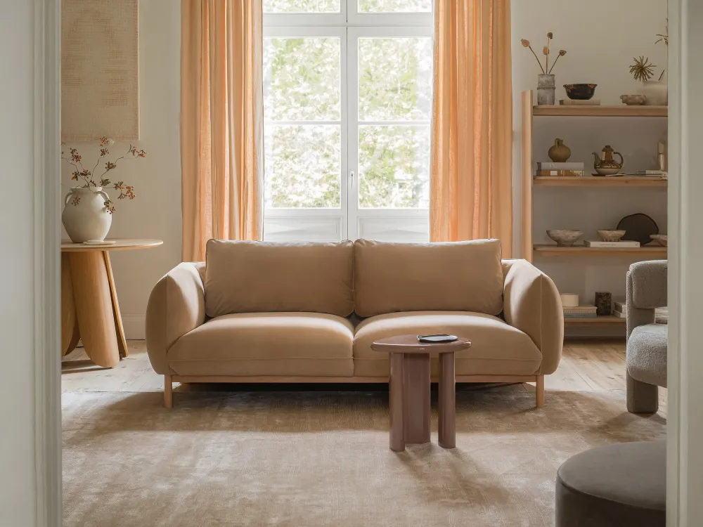 Samt-Ecksofa rechts ADA hellbraun