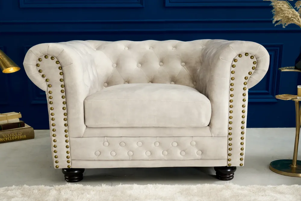 Sessel Chesterfield Champagner Samt
