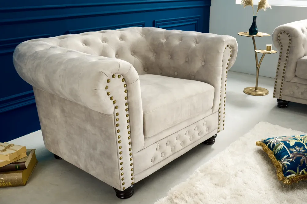 Sessel Chesterfield Champagner Samt