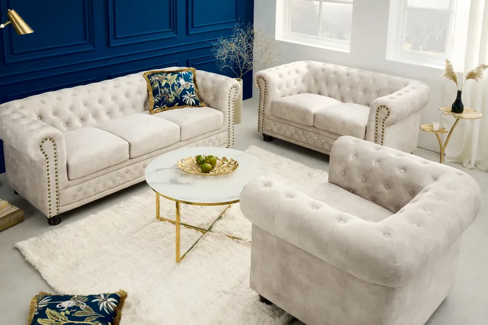 Sessel Chesterfield Champagner Samt