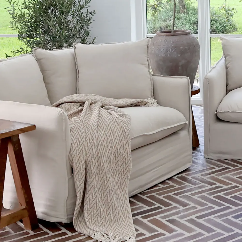 Sessel Malo aus Leinen mit 3 Kissen Natur Leinen
