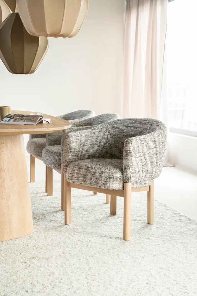 Sessel MICHA taupe mit Eichenbasis
