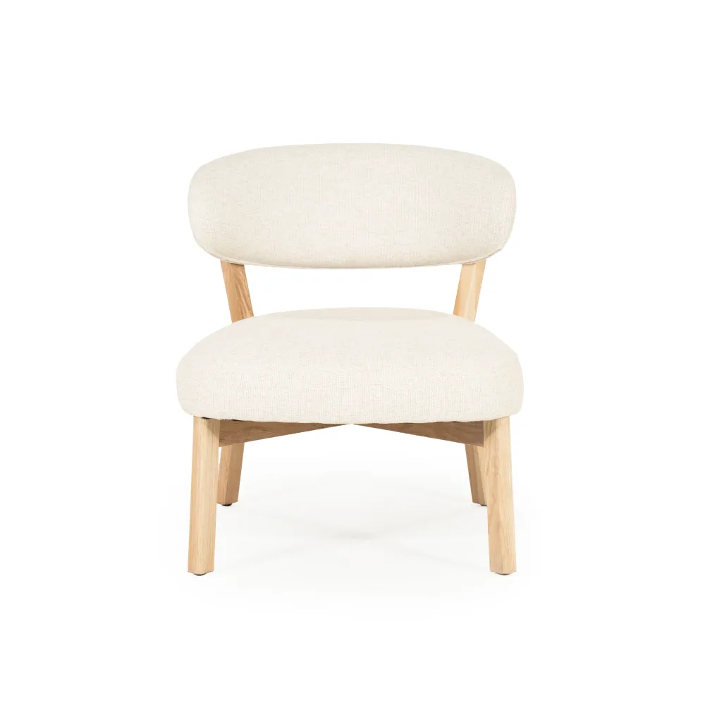 Sessel MIKKY hellbeige mit heller Holzunterlage
