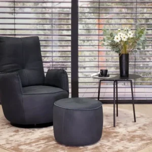 Sessel Modell Blobb.De Luxe + Hocker Leder Rhino schwarz