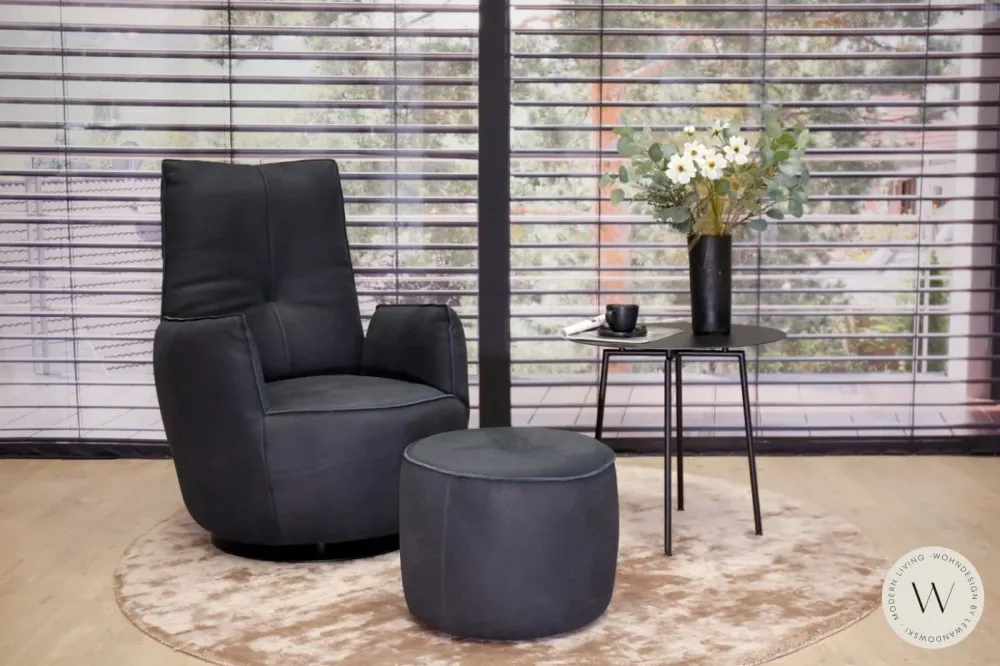 Sessel Modell Blobb.De Luxe + Hocker Leder Rhino schwarz