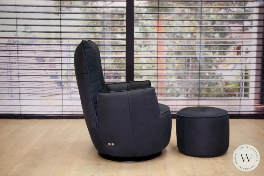 Sessel Modell Blobb.De Luxe + Hocker Leder Rhino schwarz