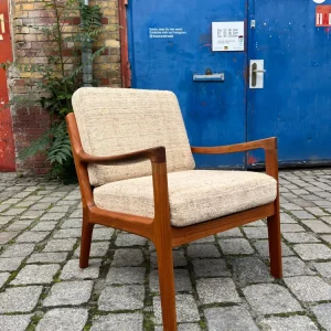 Sessel Senator beige Wolle Teak von Ole Wanscher für Cado