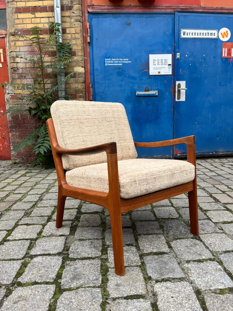 Sessel Senator beige Wolle Teak von Ole Wanscher für Cado