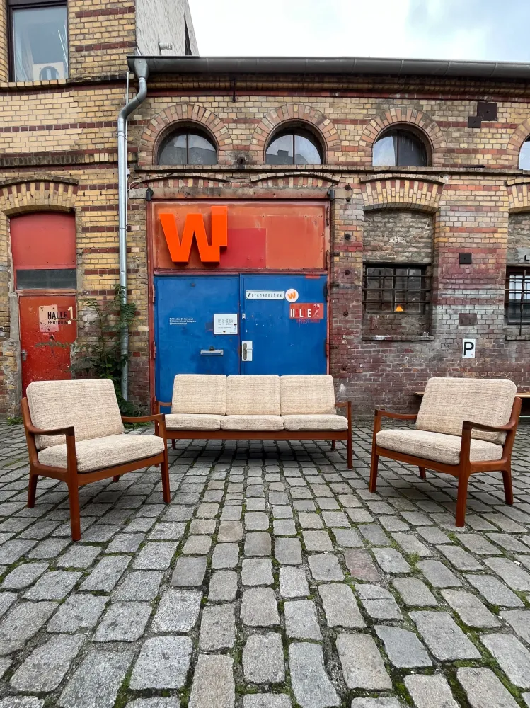 Sessel Senator beige Wolle Teak von Ole Wanscher für Cado