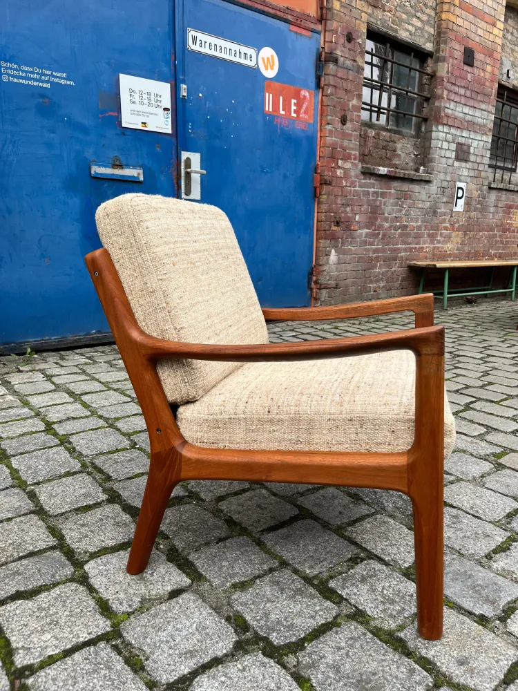 Sessel Senator beige Wolle Teak von Ole Wanscher für Cado