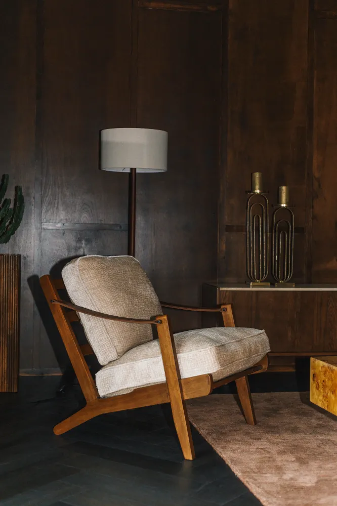Sessel WASHINGTON beige mit Holzgestell