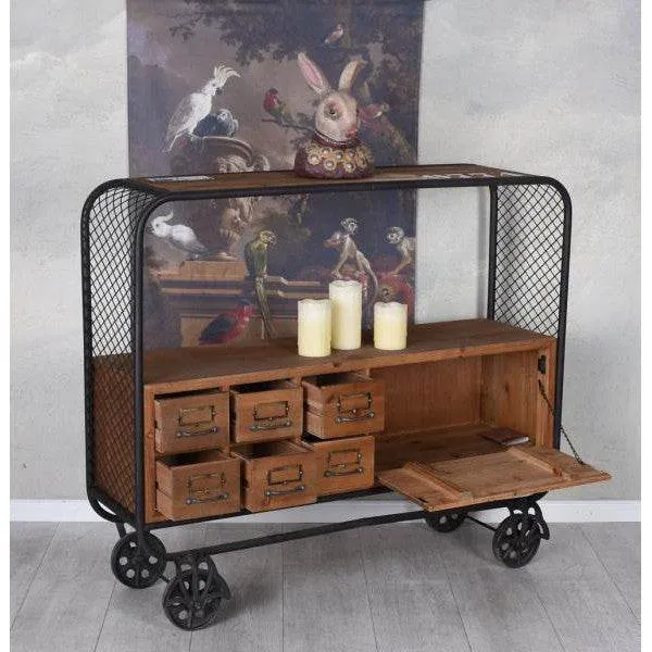 SIDEBOARD AUF RÄDERN FABRIK MÖBEL ANRICHTE LOFT REGAL SERVIERWAGEN RETRO