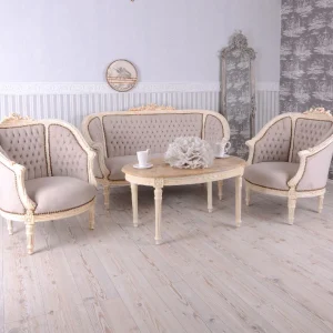 SITZGRUPPE BAROCK SALONGARNITUR SOFA & ZWEI SESSEL TISCH MARMOR