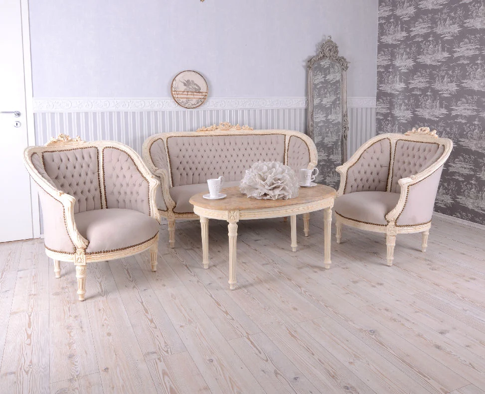 SITZGRUPPE BAROCK SALONGARNITUR SOFA & ZWEI SESSEL TISCH MARMOR
