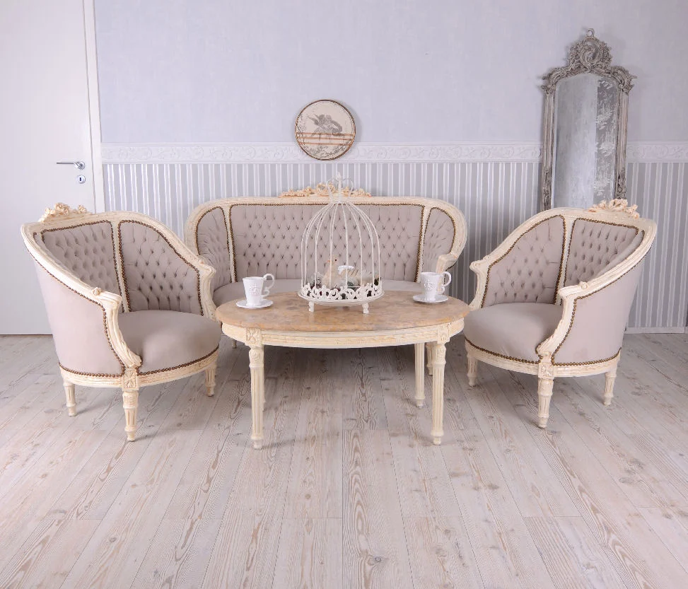 SITZGRUPPE BAROCK SALONGARNITUR SOFA & ZWEI SESSEL TISCH MARMOR